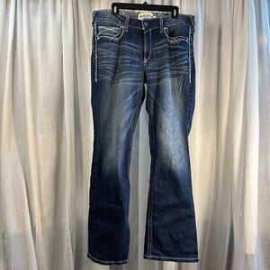 Ariat Real Jeans Women 33 (38x33) Blue Mid Rise Boot Cut Riding Cowgirl Entwine